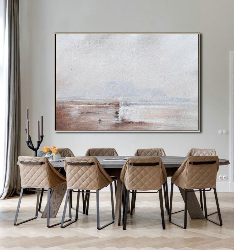 Hand Painted Extra Large Abstract Painting,Horizontal Palette Knife Contemporary Art,Modern Abstract Wall Art,Taupe,Grey,White.etc